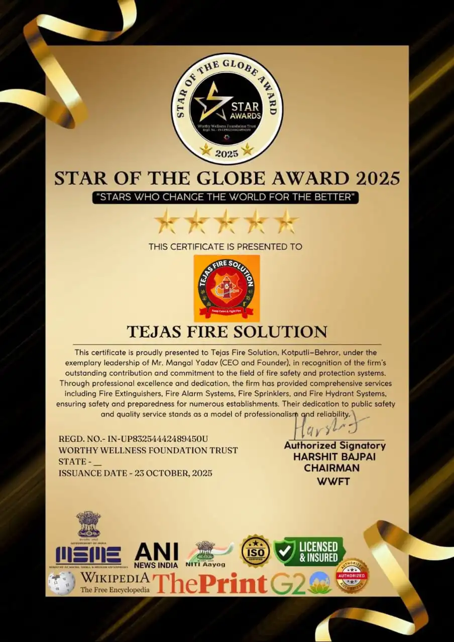 Fire Safety Company Award - Tejas Fire Safety Excellence Certificate